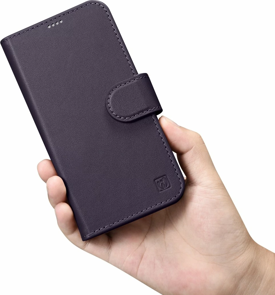Mbështjellës iCarer Wallet Case 2in1 për iPhone 14 Pro, lëkurë natyrale, Anti-RFID, Vjollcë e errët