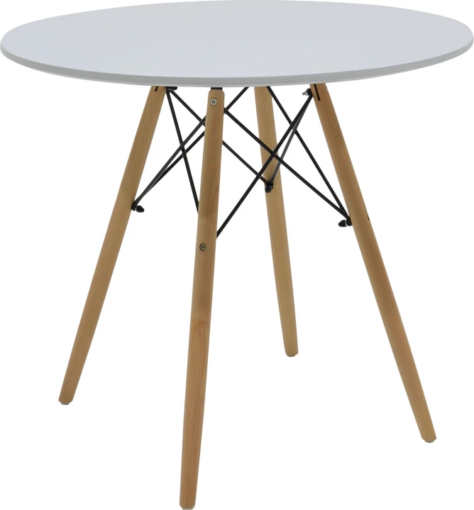 Set tavoline me karrige Bella-Julita, MDF i bardhë, këmbë natyrale, Φ80x73cm