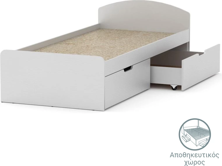 Krevat i bardhë me hapësirë ruajtjeje, 90x200cm