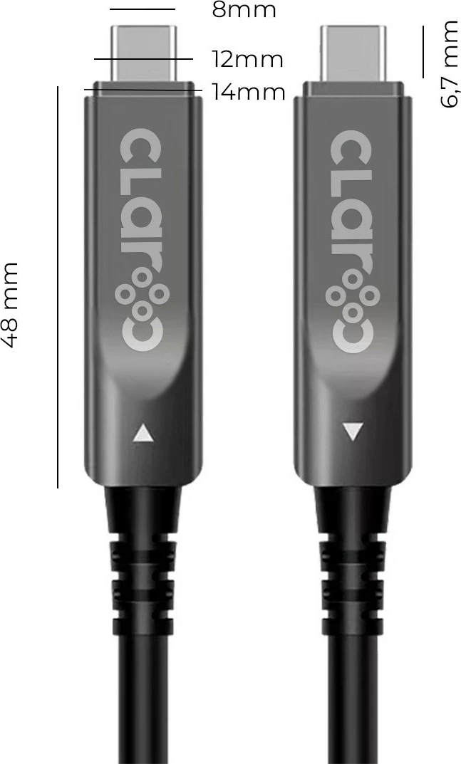 Kabëll USB-C Claroc aktiv, 12m, 4K@60Hz, 60W, zi