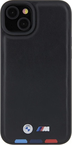 Mbështjellës BMW BMHCP15M22PTDK për iPhone 15 Plus 6.7", Leather Stamp Tricolor, zi