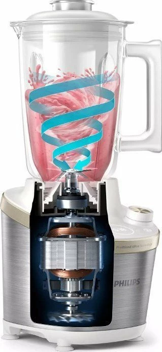 Blender Philips HR3760/01, 1500W, 2L gotë qelqi, 12 shpejtësi, ProBlend Ultra, bardhë