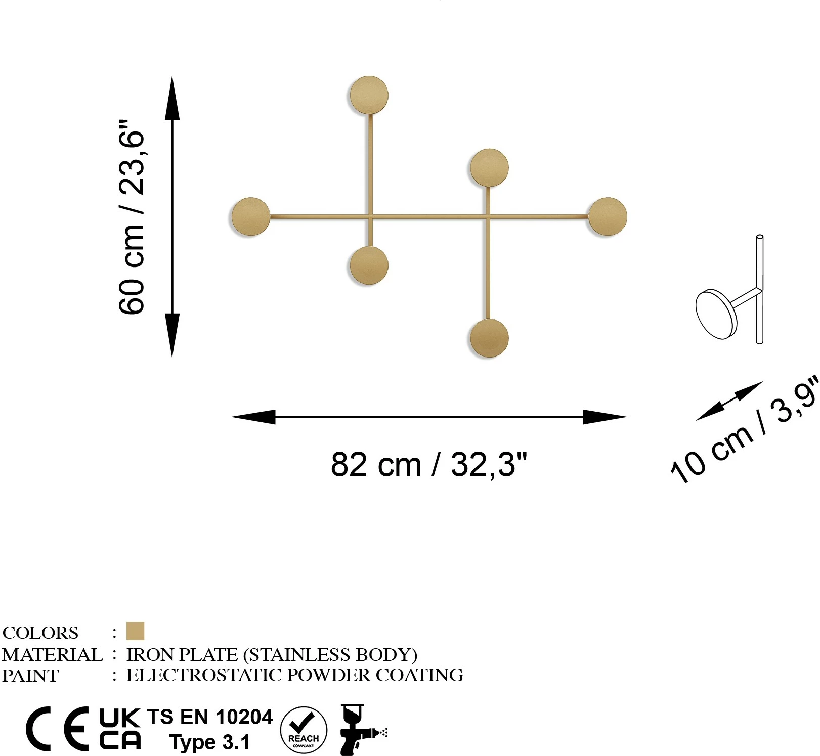 Varëse muri metalike Wallity, Dama-A, ngjyrë ari, 82x60x10 cm