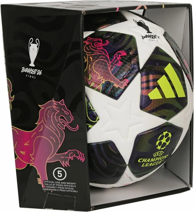 Top futbolli adidas UCL 25/26 Final Pro JX9077, i bardhë/lejlaj [Madhësia: 5]