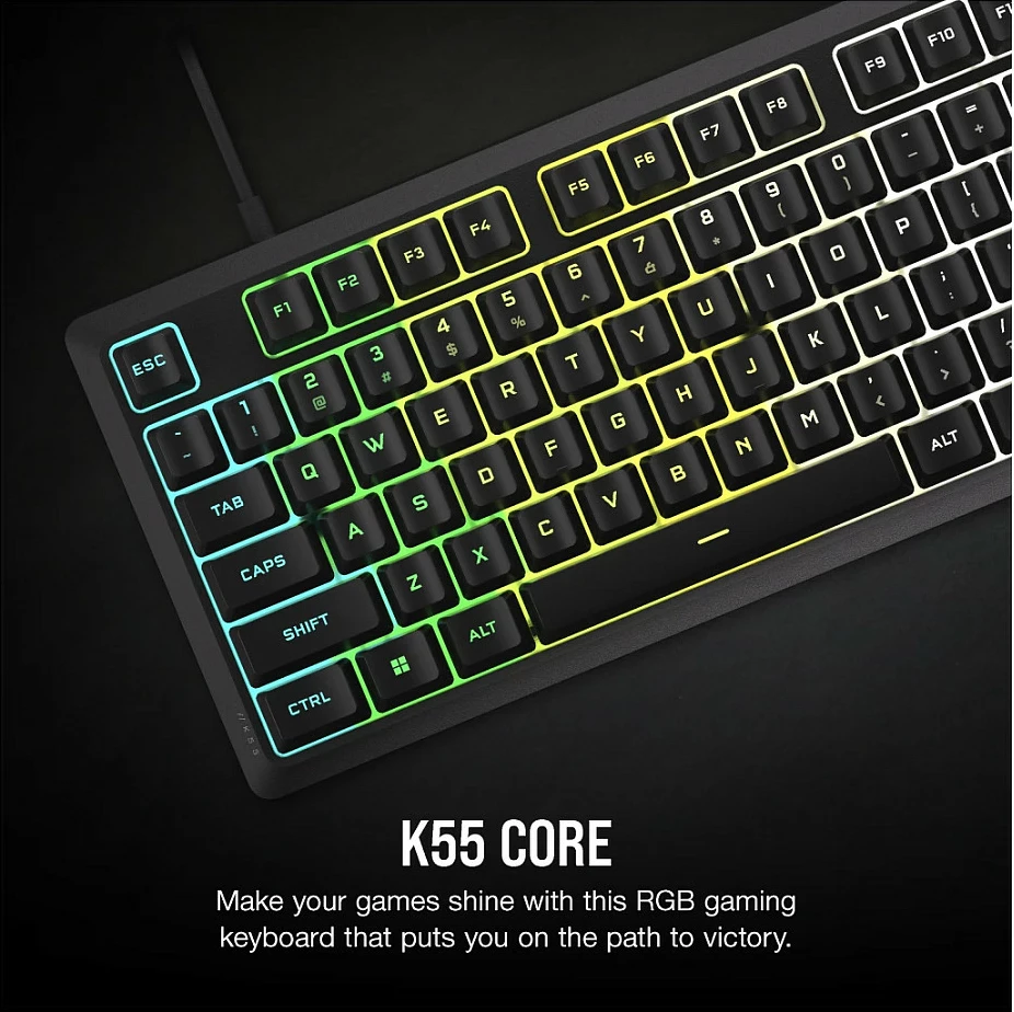 Tastierë gaming Corsair K55 Core RGB, membrane, ndriçim RGB 10 zona, e zezë