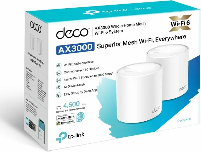 Sistem Mesh WiFi TP-Link Deco X50 AX3000 Wi‑Fi 6, Dual-Band, 3x Gigabit porta, bardhë, 2-pack