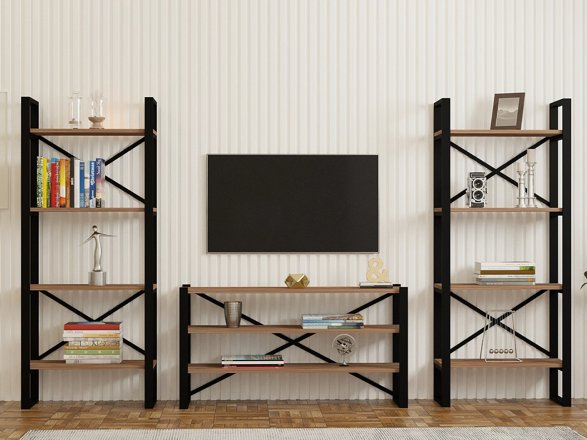 Set mobile për TV dhe rafte librash, ngjyrë Atlantic Pine, Skye Decor, Egzotik