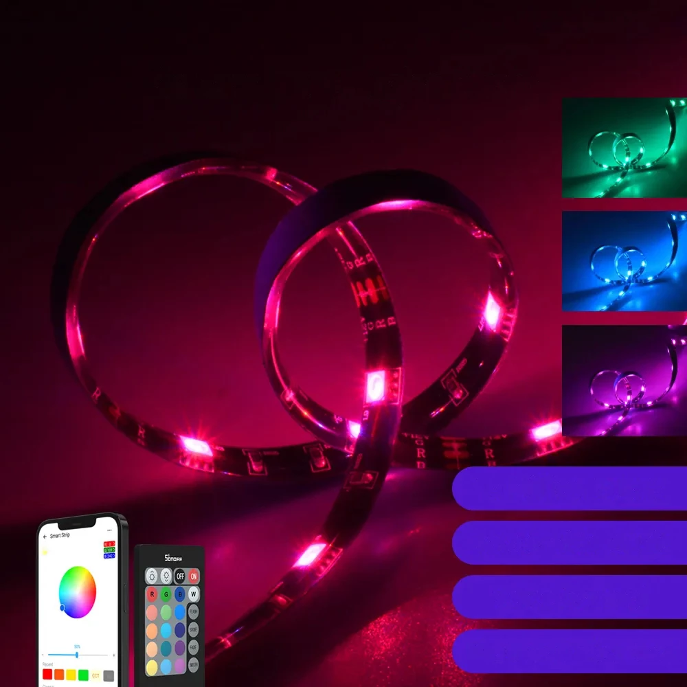 Shirit LED inteligjent Sonoff L2-2M, 2m, RGB, me telekomandë dhe Wi-Fi, i papërshkueshëm nga uji
