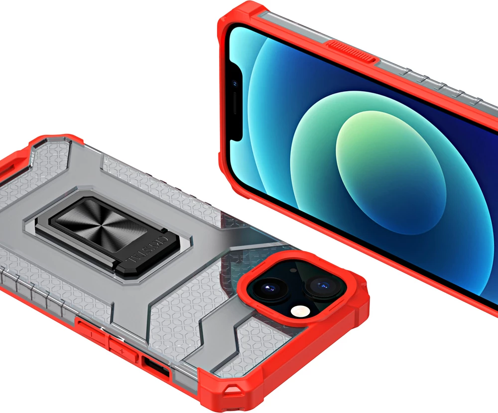 Mbështjellës Hurtel Crystal Ring Case për iPhone 13 mini, me këmbë, i kuq