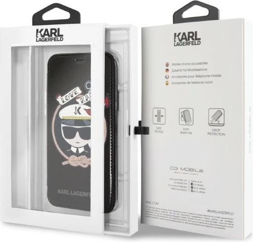 Mbështjellës Karl Lagerfeld Signature Glitter për iPhone X/Xs, i zi