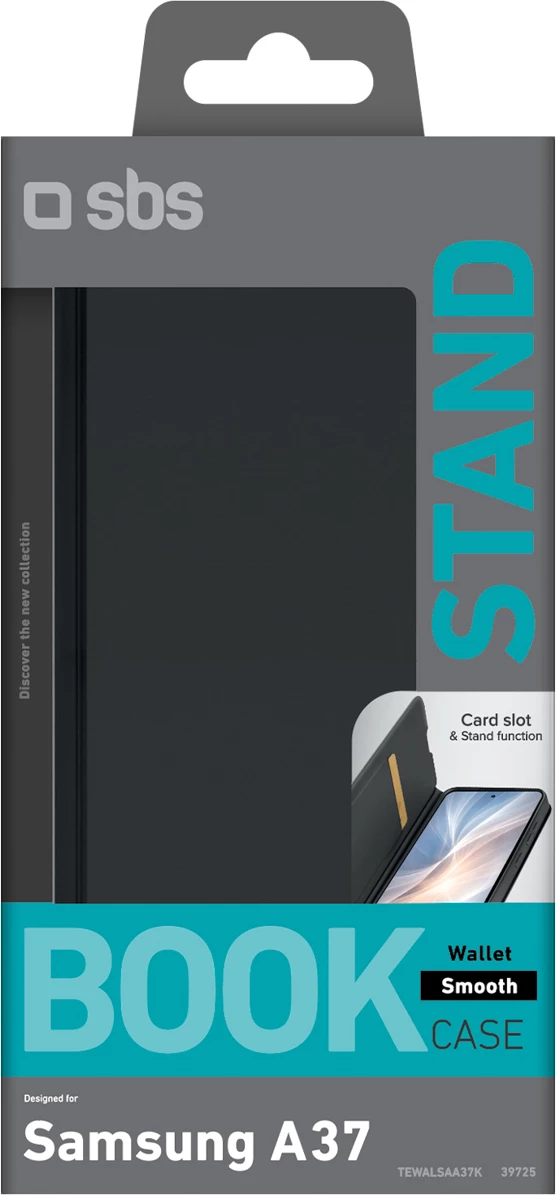 Mbështjellës SBS Wallet Smooth për Samsung Galaxy A37, me flip, xhep karte, funksion stand, mbyllje magnetike, TPU/mikrofibër, i zi