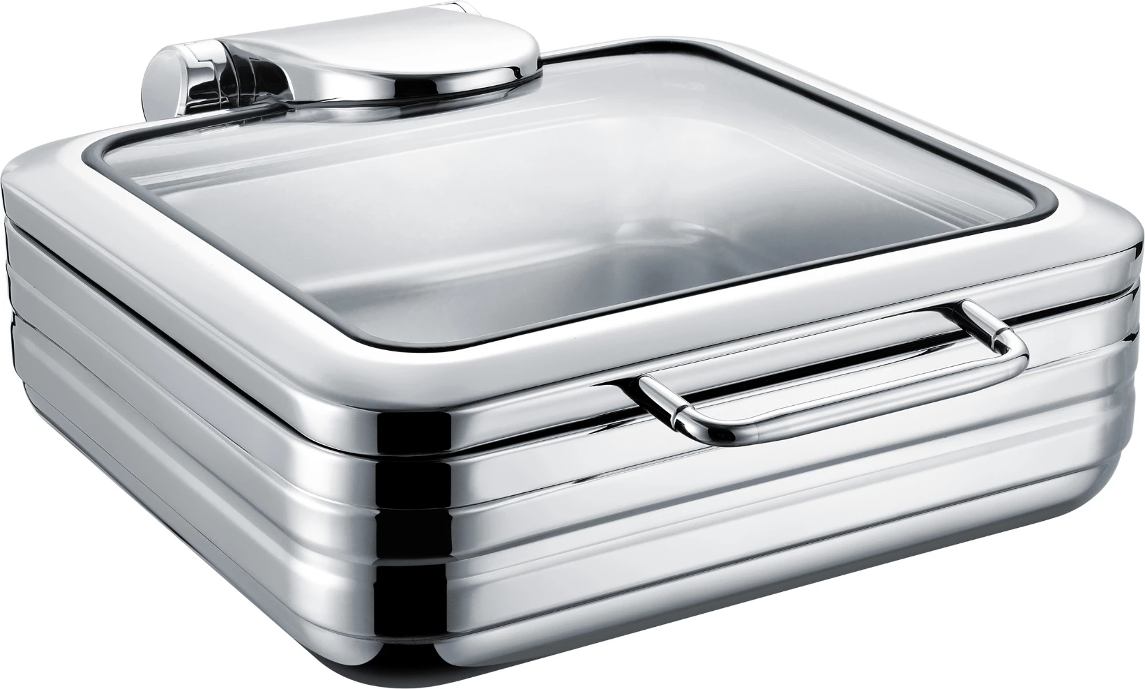 Chafing dish Fine Dine De Luxe GN 2/3 inox kapak xhami, argjendtë