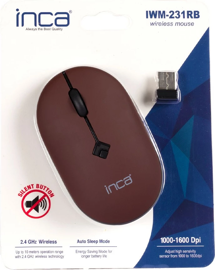 Maus wireless INCA IWM-231RB, 1600 DPI, 4 taste, kafe