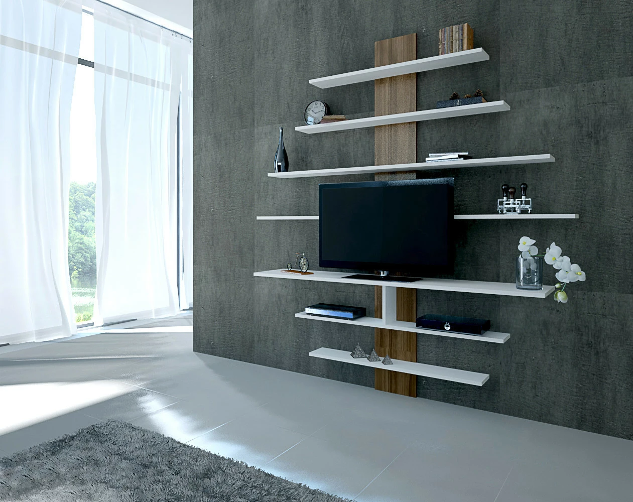 Njësi TV Hanah Home, ngjyrë zebra - e bardhë, arre
