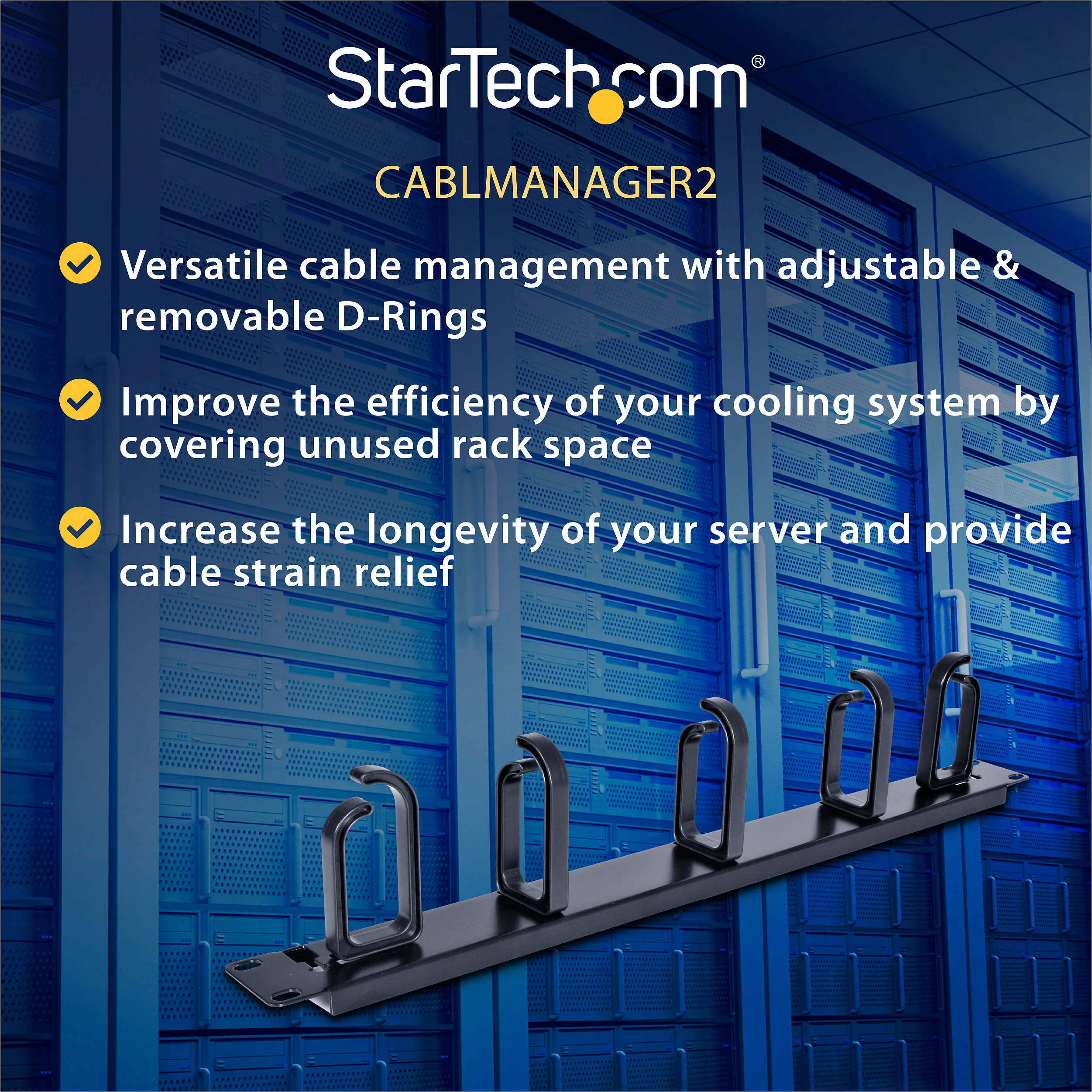 Panel menaxhimi kabllosh për rack StarTech 1U, metal 19", i zi