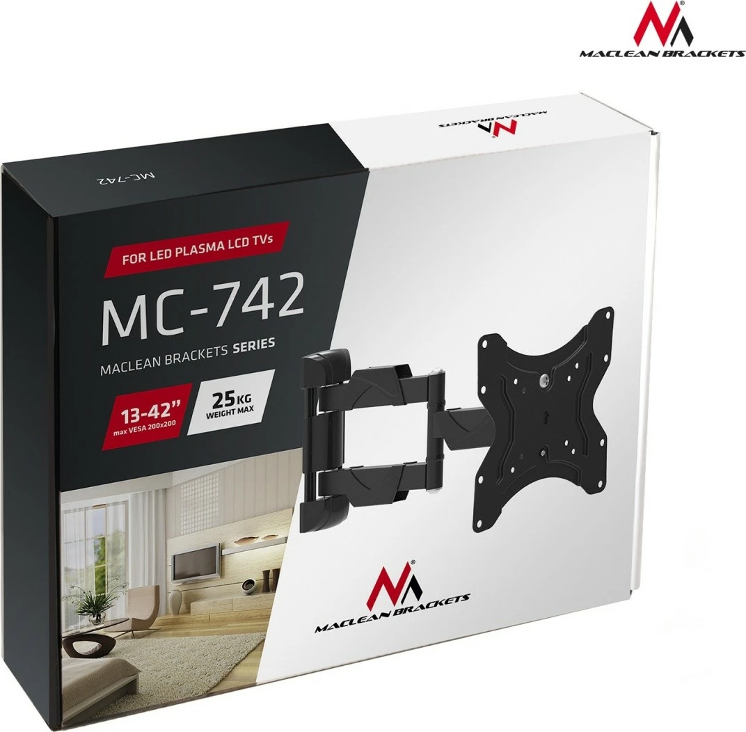 Mbajtës muri për TV ose monitor Maclean MC-742, 13-55 inç, 25kg, i zi