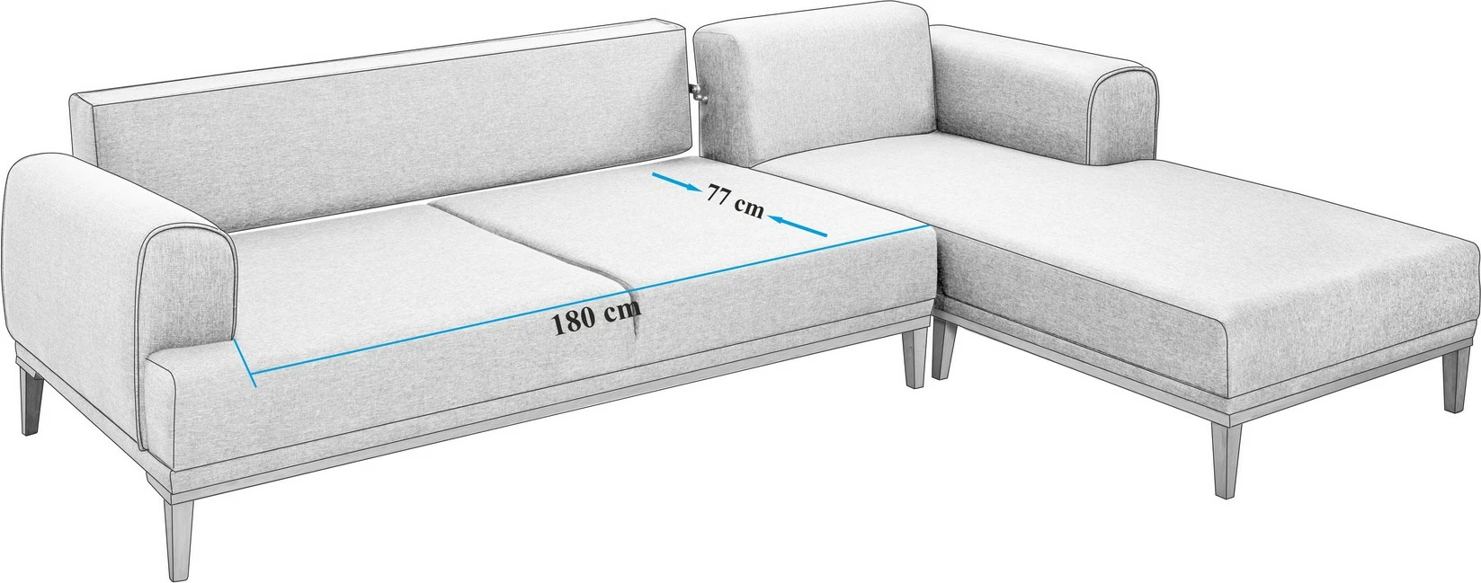 Këndare Vina, anthracite, këmbë druri, 295x82x179cm