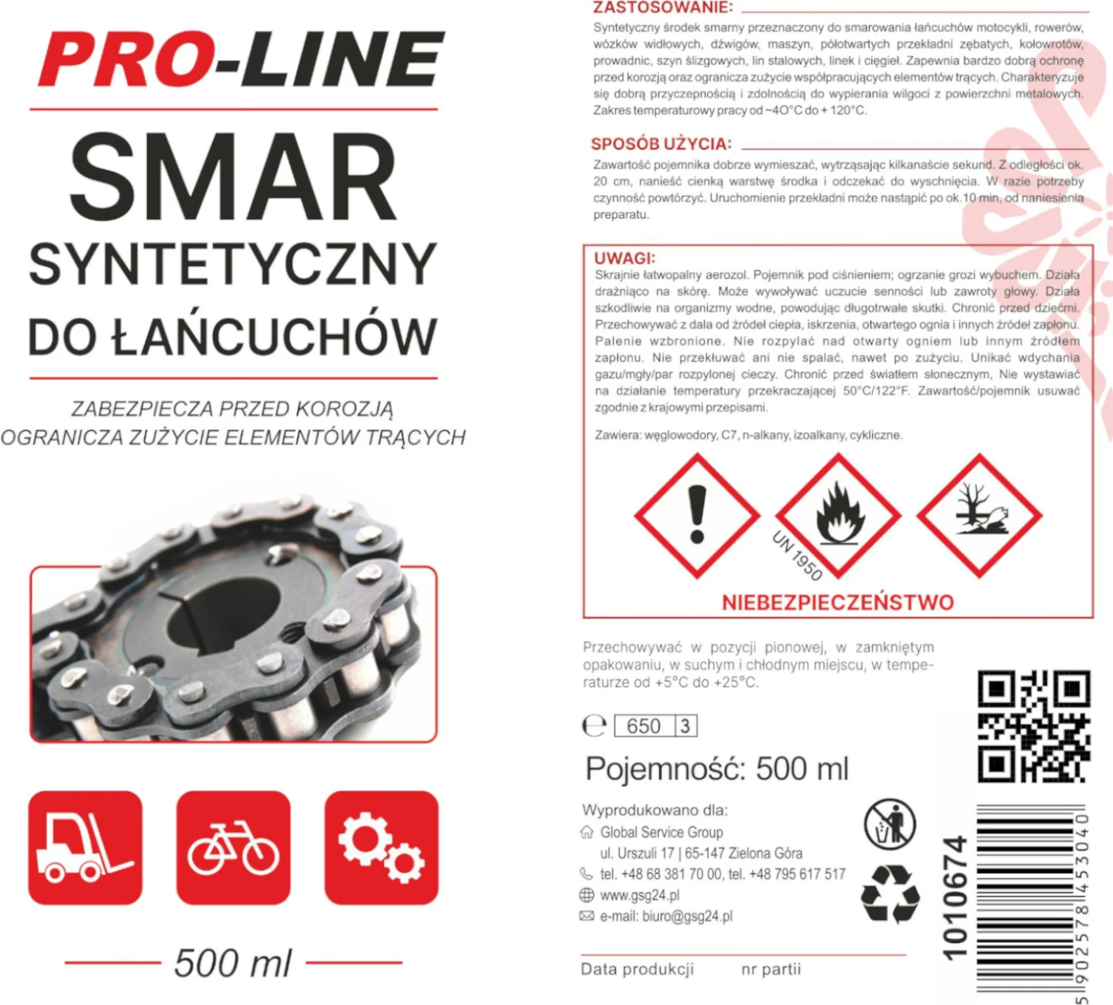 Sprej lubrifikant sintetik Pro-Line 500 ml për zinxhirë