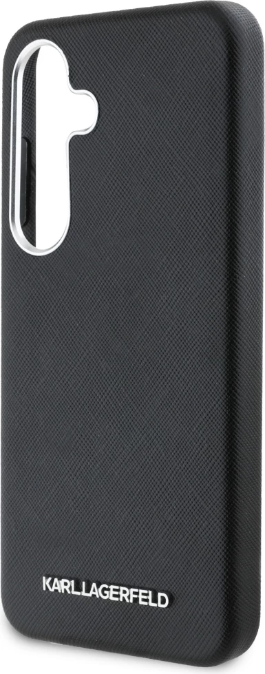 Mbështjellës Karl Lagerfeld Saffiano Full Wrapped Elongated Metal Logo MagSafe për Samsung Galaxy S25+, i zi