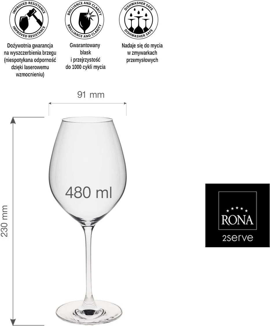 Gotë vere RONA Le Vin Chardonnay 480 ml, transparente, set 6 copë