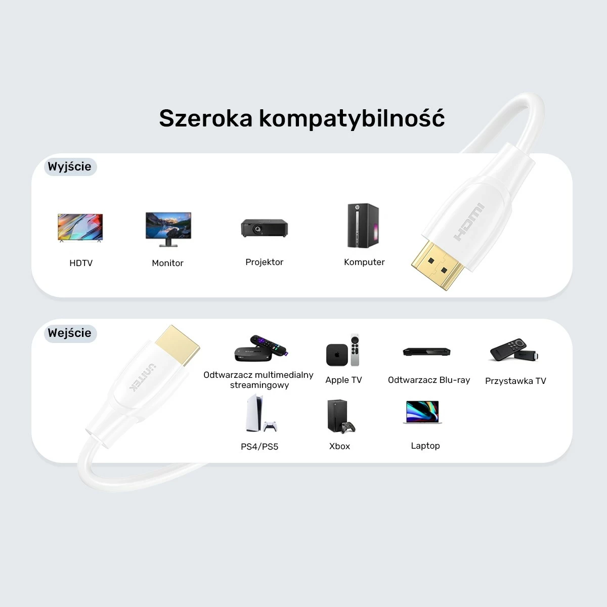 Kabllo HDMI Unitek HDMI 2.1, 0.5m, 8K HDR, e bardhë
