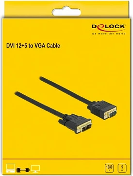 Kabllo video DeLOCK DVI 12+5 në VGA (D-Sub), 5m, e zezë