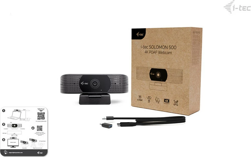 Webcam i-tec SOLOMON 500, 4K 60fps, PDAF, mikrofon i integrum, e zezë