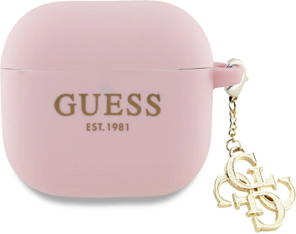 Mbështjellës silikoni Guess Silicone 4G Charm për Apple AirPods 4, rozë
