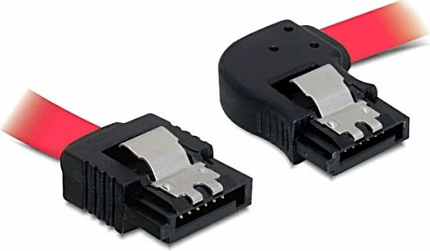 Kabllo SATA DeLOCK 30 cm, Male/Male, këndore/drejt, e kuqe