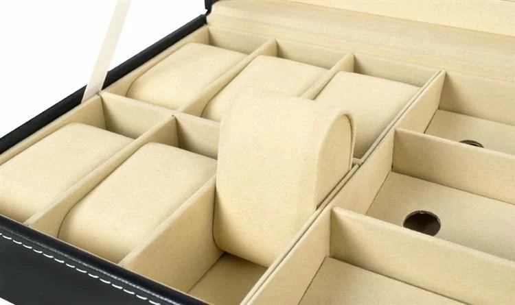 Organizer për ora dhe syze Ikonka 6+3 ndarje, me kyç, 33.5x20.5x8 cm, set me çelës, i zi