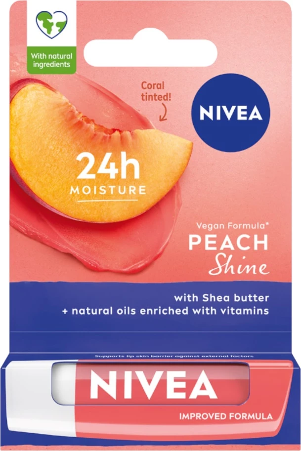 Balsam për buzë Nivea Peach Shine për femra, 4.8g