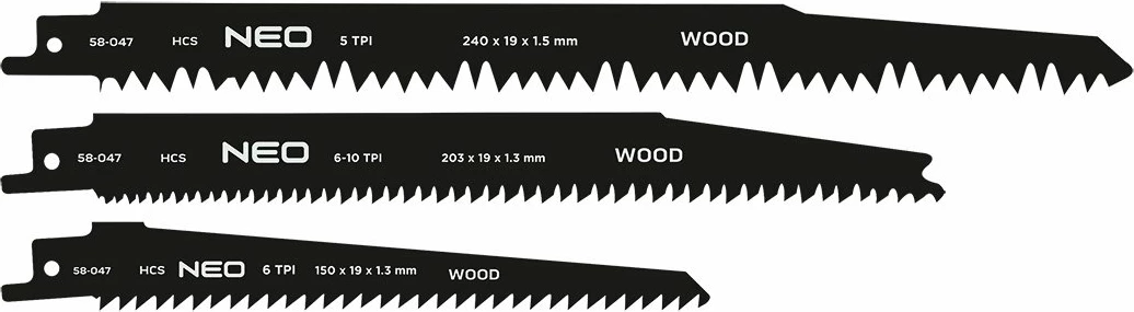 Teha sharre reciproke Neo Tools HCS 152/203/240 mm, universal, set 3 copë