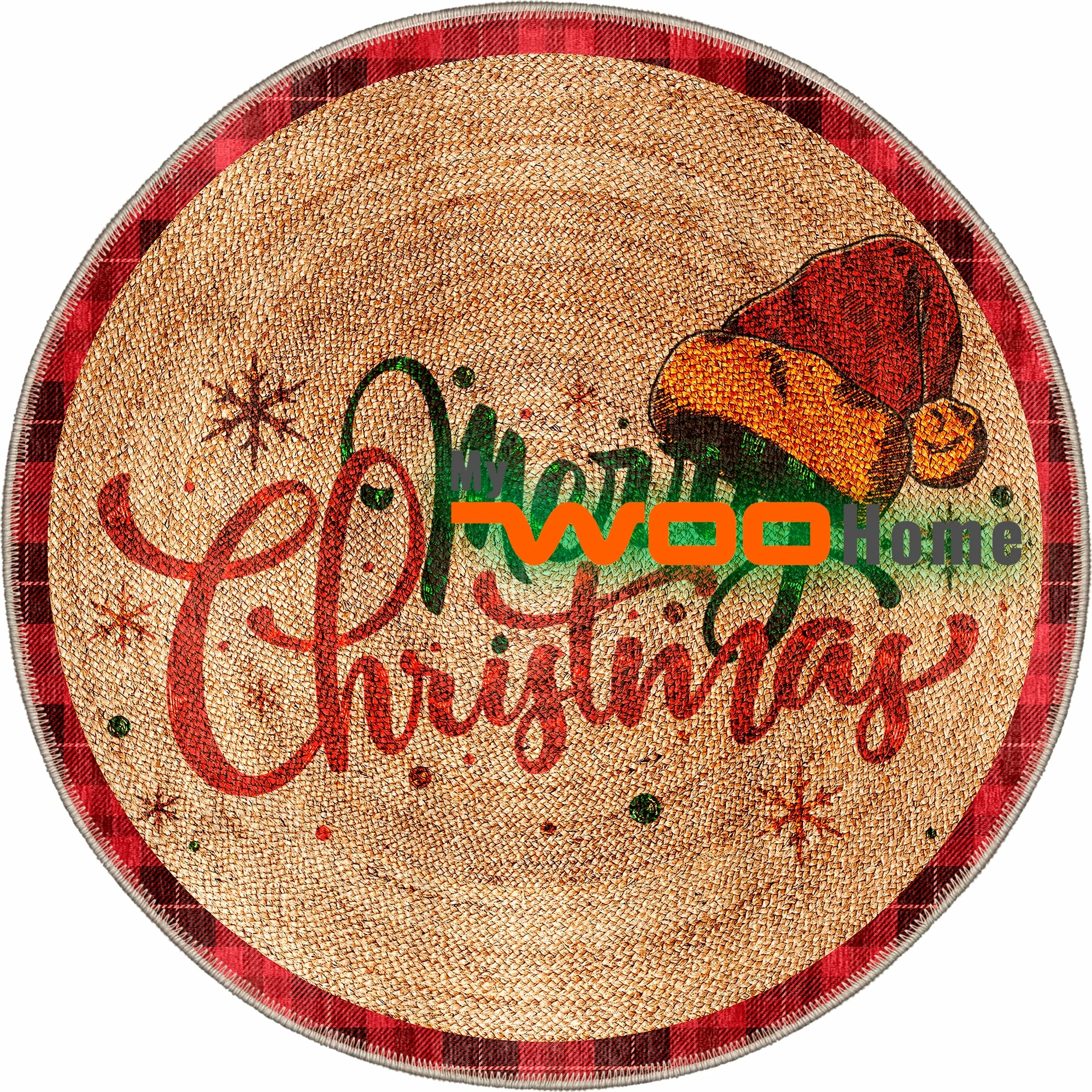 Qilim i rrumbullakët, dizajn 'Merry Christmas', shumëngjyrësh, Woobtny0318, 110x110cm