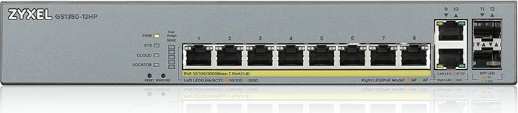 Switch Zyxel GS1350-12HP-EU0101F, Managed, L2, Gigabit Ethernet, PoE, Rack mounting