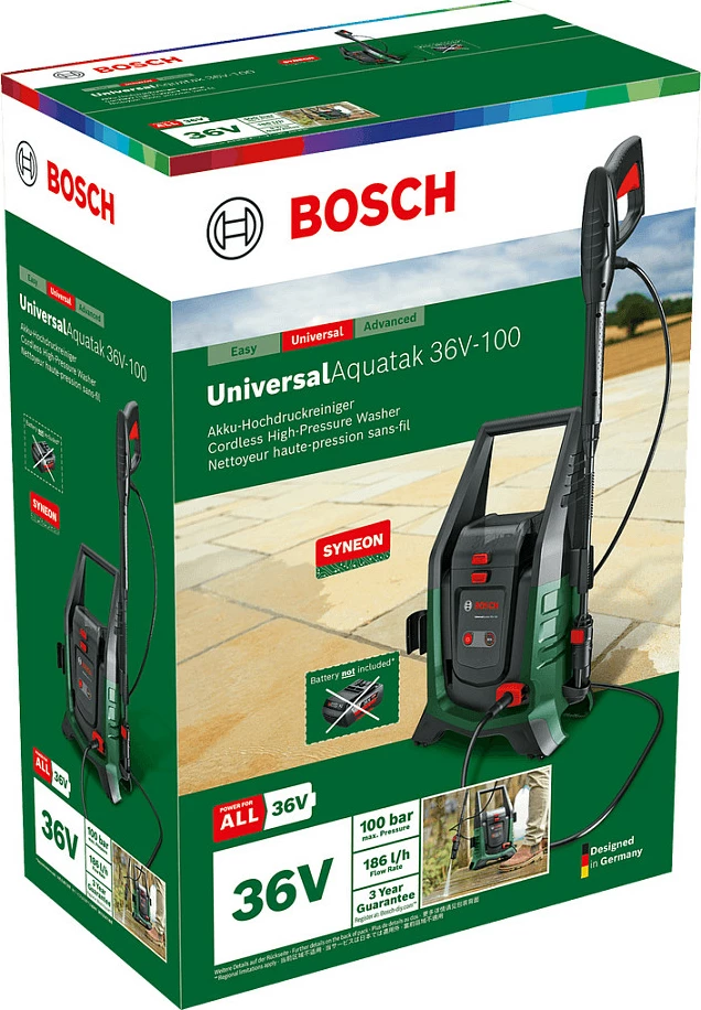 Larës me presion me bateri Bosch UniversalAquatak 36V-100, 100 bar, 36V 4.0Ah, gjelbër/zi
