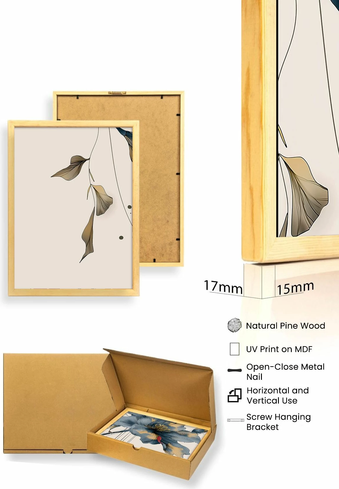 Pikturë dekorative me kornizë MDF (3 copë), Wallity, Huhu471, 50x35cm
