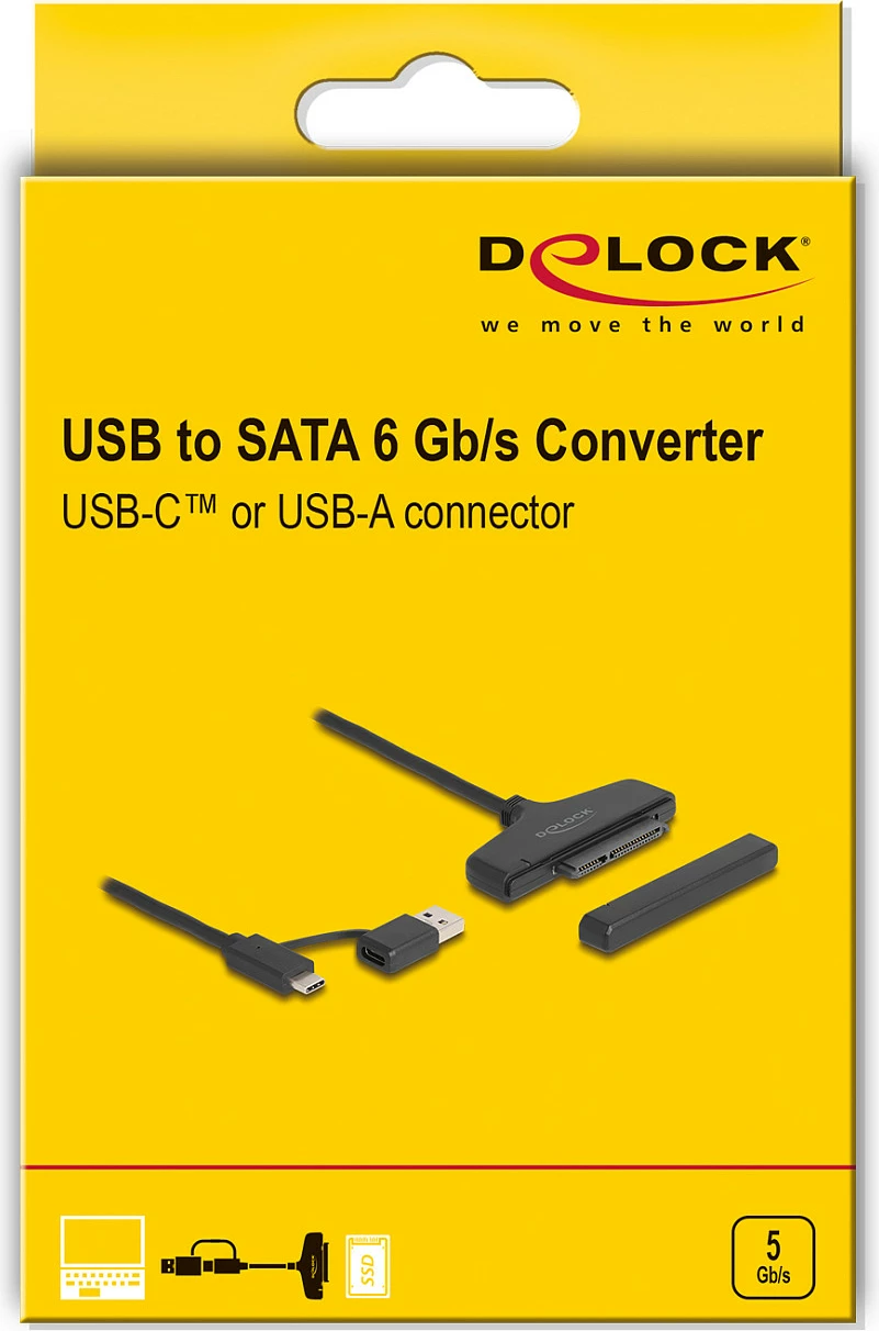 Konvertues DeLOCK USB-C/USB-A në SATA III 22-pin, 0.3 m, 5 Gbit/s, i zi