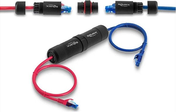 Kuplues rrjeti DeLOCK RJ45-RJ45 Cat6 me filetë M16, IP68, i zi