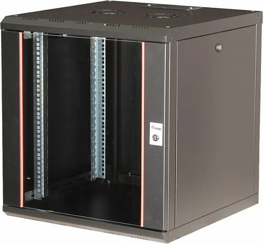 Kabinet rrjeti 19" EQUIP Pro Mount 12U 600x600, montim në mur, derë xhami e temperuar, mbyllje me çelës, i zi