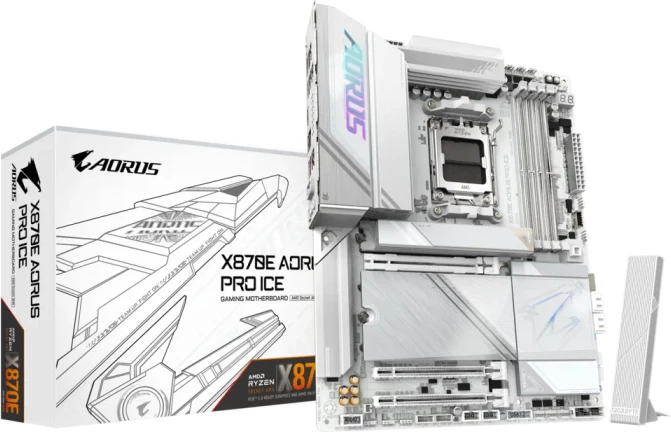 Pllakë amë GIGABYTE X870E AORUS PRO ICE, AM5, ATX, DDR5, Wi‑Fi 7, 2.5GbE, USB4, e bardhë/argjend
