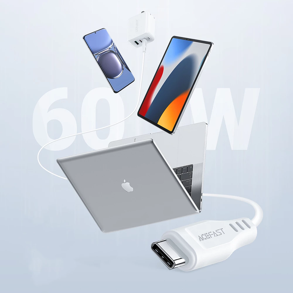Kabllo Acefast C3-03 USB-C në USB-C, 1.2m, 60W, e bardhë