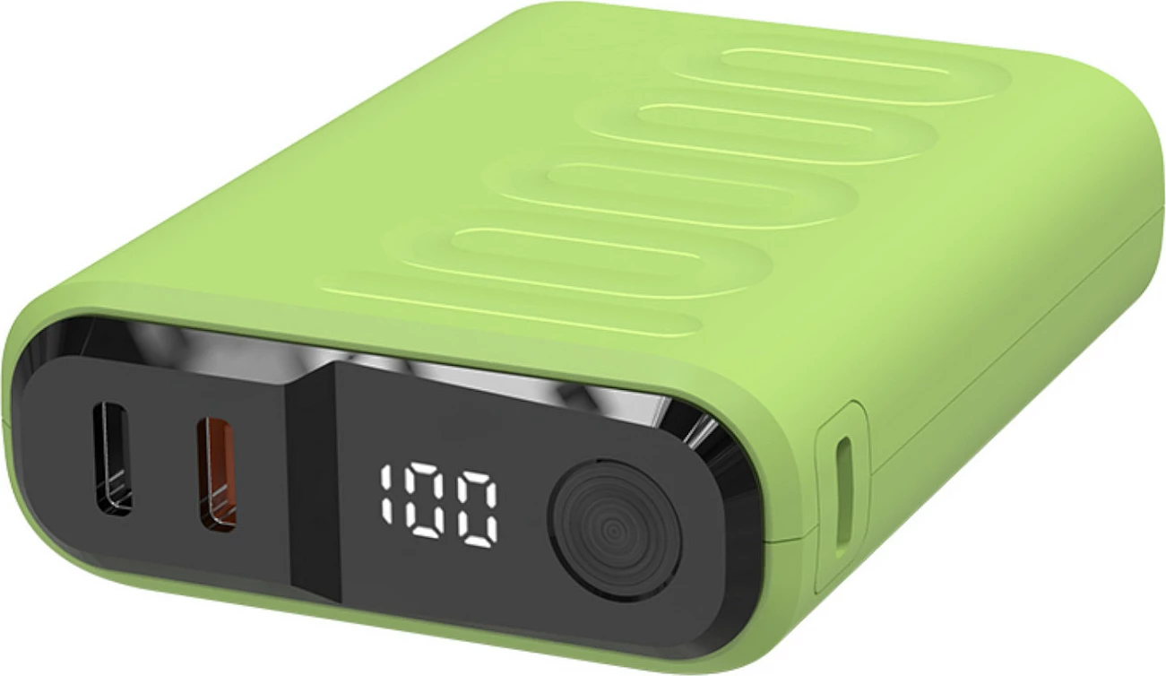 Power bank RealPower PB-10000C PD+, 10000 mAh, USB-C PD, ekran, i gjelbër i çelët