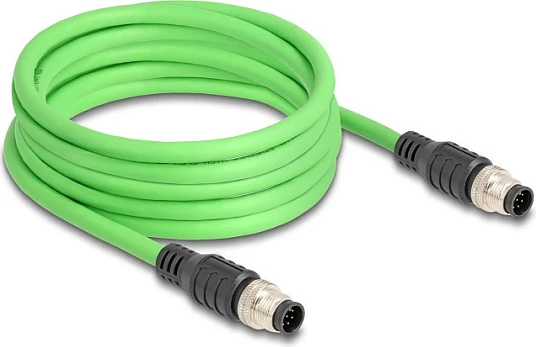 Kabllo Ethernet industriale DeLOCK M12 A-coded 8-pin mashkull-mashkull, 2 m, PUR/TPU, e gjelbër