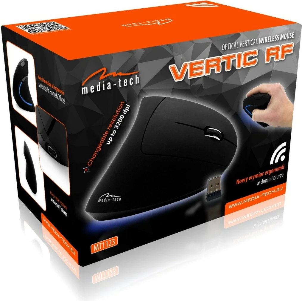 Maus vertikal pa tela Media-Tech Vertic RF MT1123, 2400 DPI, i zi