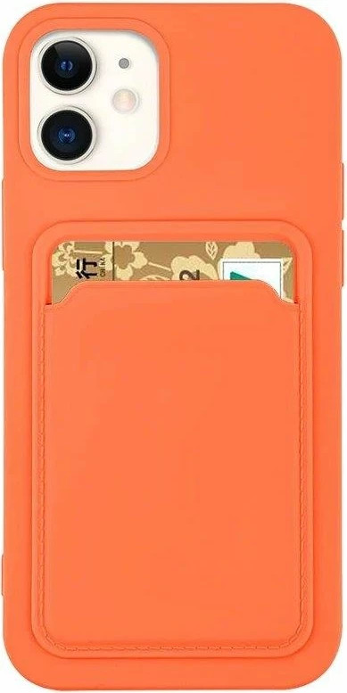 Mbështjellës Hurtel Card Case për iPhone 13 mini, silikon, me xhep për kartela, portokalli