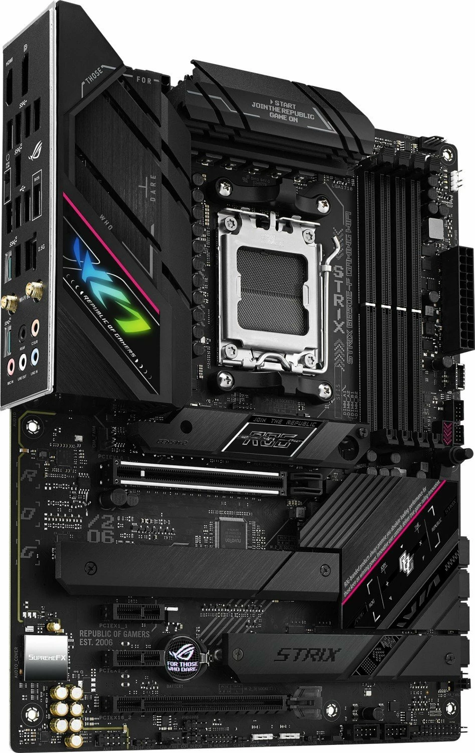 Pllakë amë Asus ROG STRIX B650E-F Gaming WiFi, ATX, DDR5, PCIe 5.0, WiFi 6E, e zezë, set me antenë WiFi dhe 2x kabllo SATA