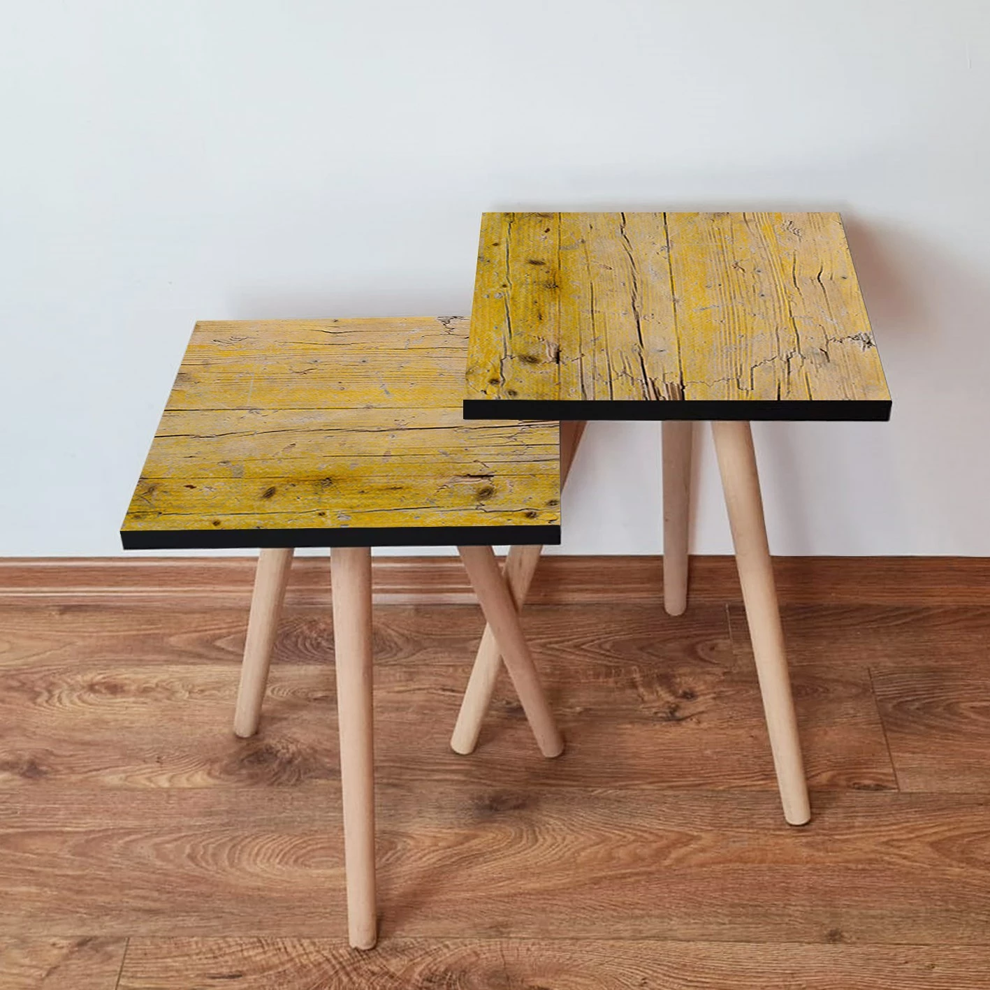 Set tavolinash të mbivendosura, ngjyrë mustard dhe kafe, Skye Decor, 2 copë, 2Shp127