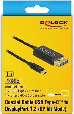 Kabllo USB-C në DisplayPort DeLOCK 83709, 4K 3840x2160, DP 1.2, e zezë
