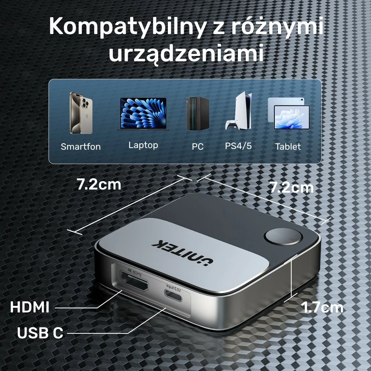 Transmiter HDMI pa kabëll Unitek, 4K 60Hz, ngjyrë zi-gri