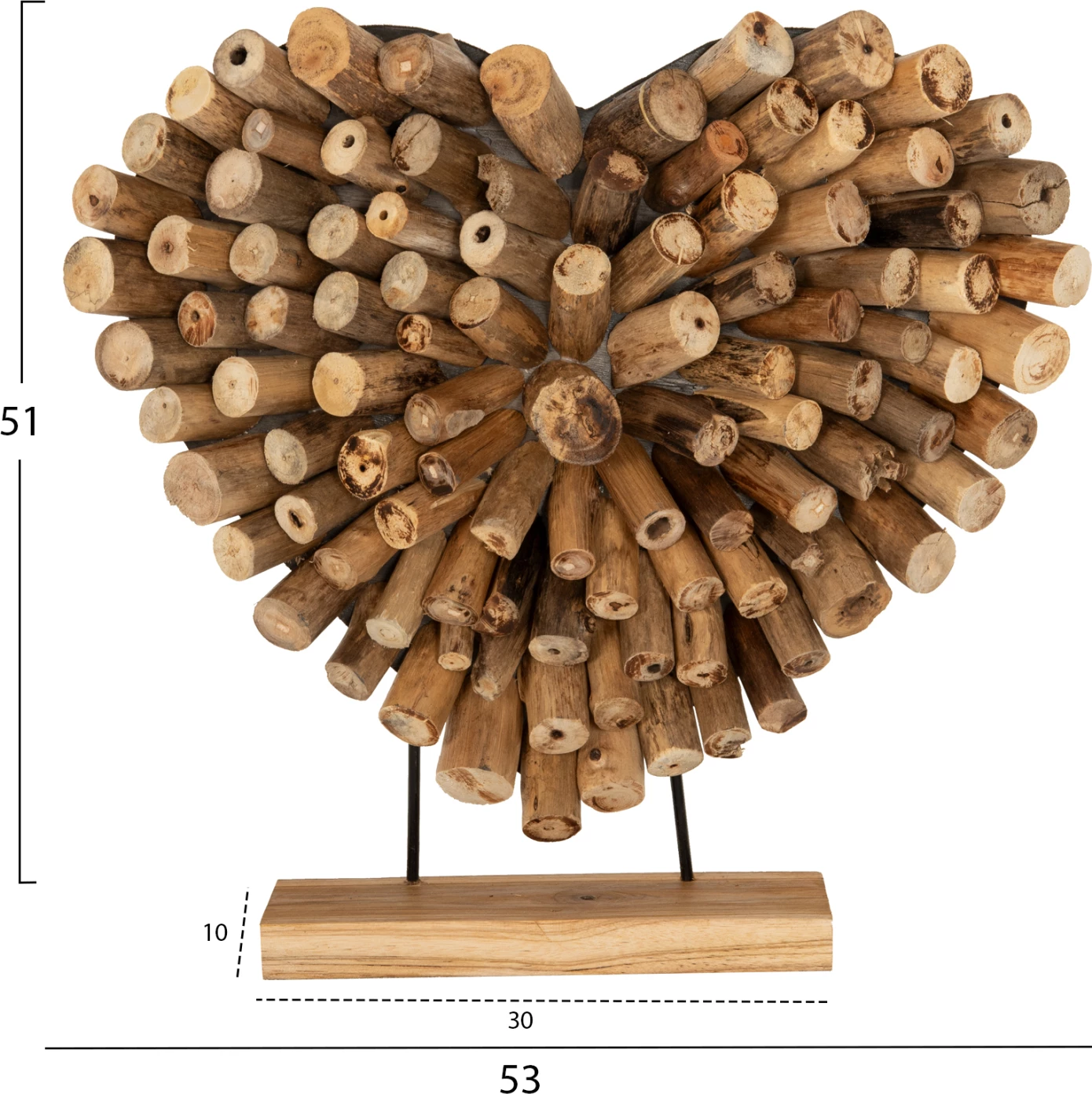 Dekor tavoline SHINZO, formë zemre, dru dege TEAK, ngjyrë natyrale, 53x5x51H cm